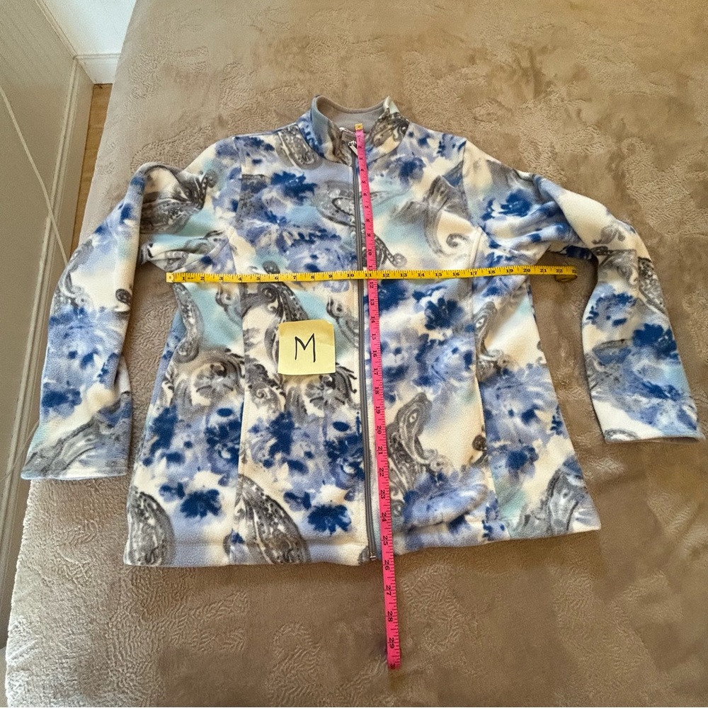 Alia blue white gray fleece full zip jacket Size M - Picture 6 of 6
